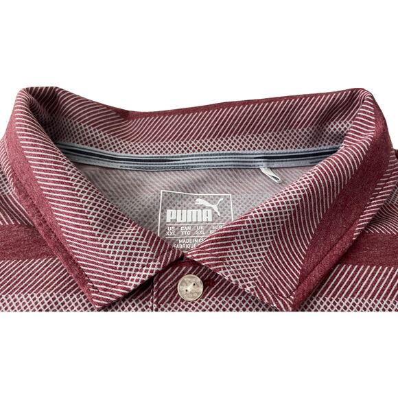 PUMA SHORT SLEEVE GOLF POLO, MENS, XXL, CRANBERRY & WHITE STRIPES, FRONT POCKET - Picture 2 of 12